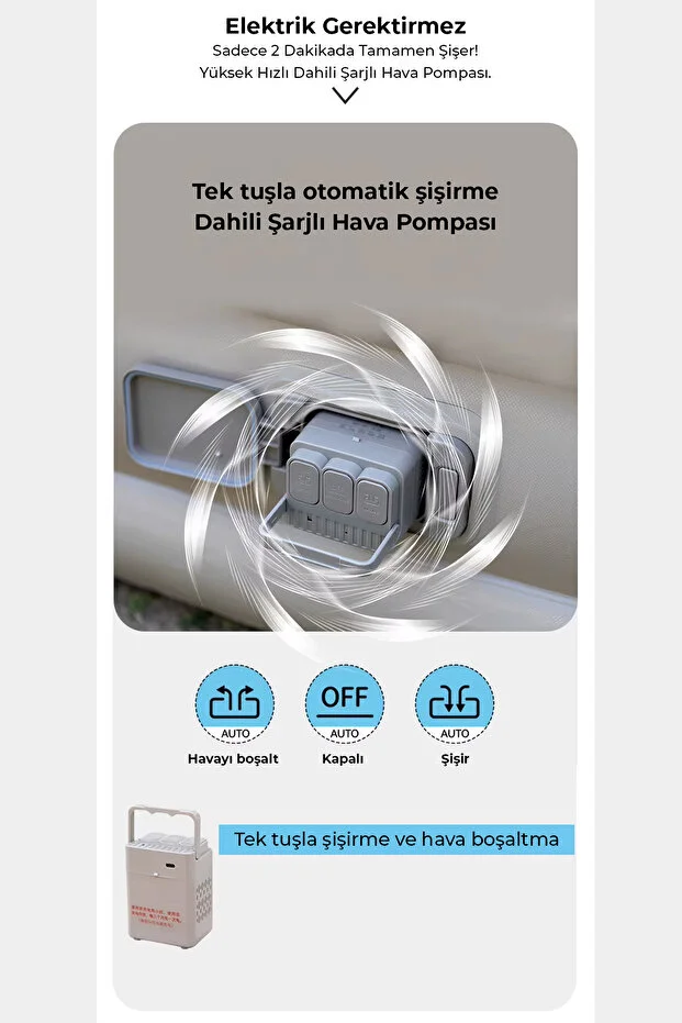 Kendi kendine şişen otomatik tek kişilik yatak